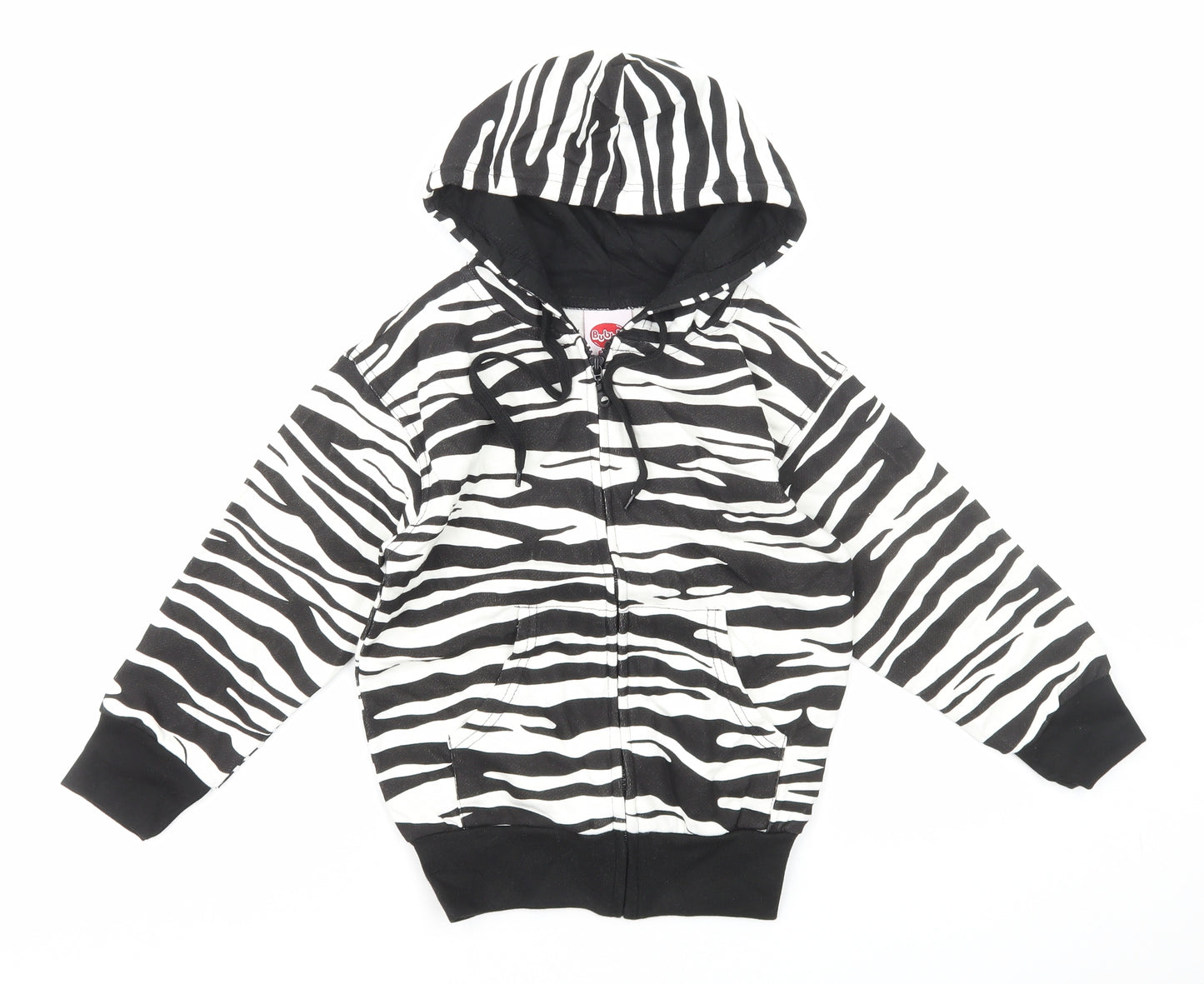 Bubbles Girls White Animal Print Cotton Full Zip Hoodie Size 6 Years Zip - Zebra print