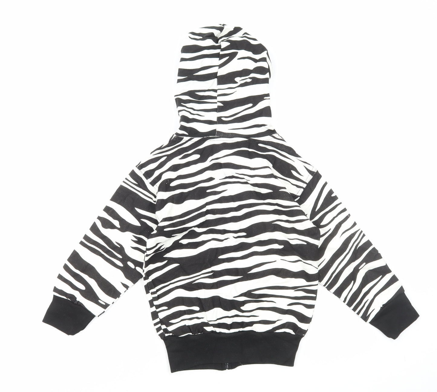 Bubbles Girls White Animal Print Cotton Full Zip Hoodie Size 6 Years Zip - Zebra print