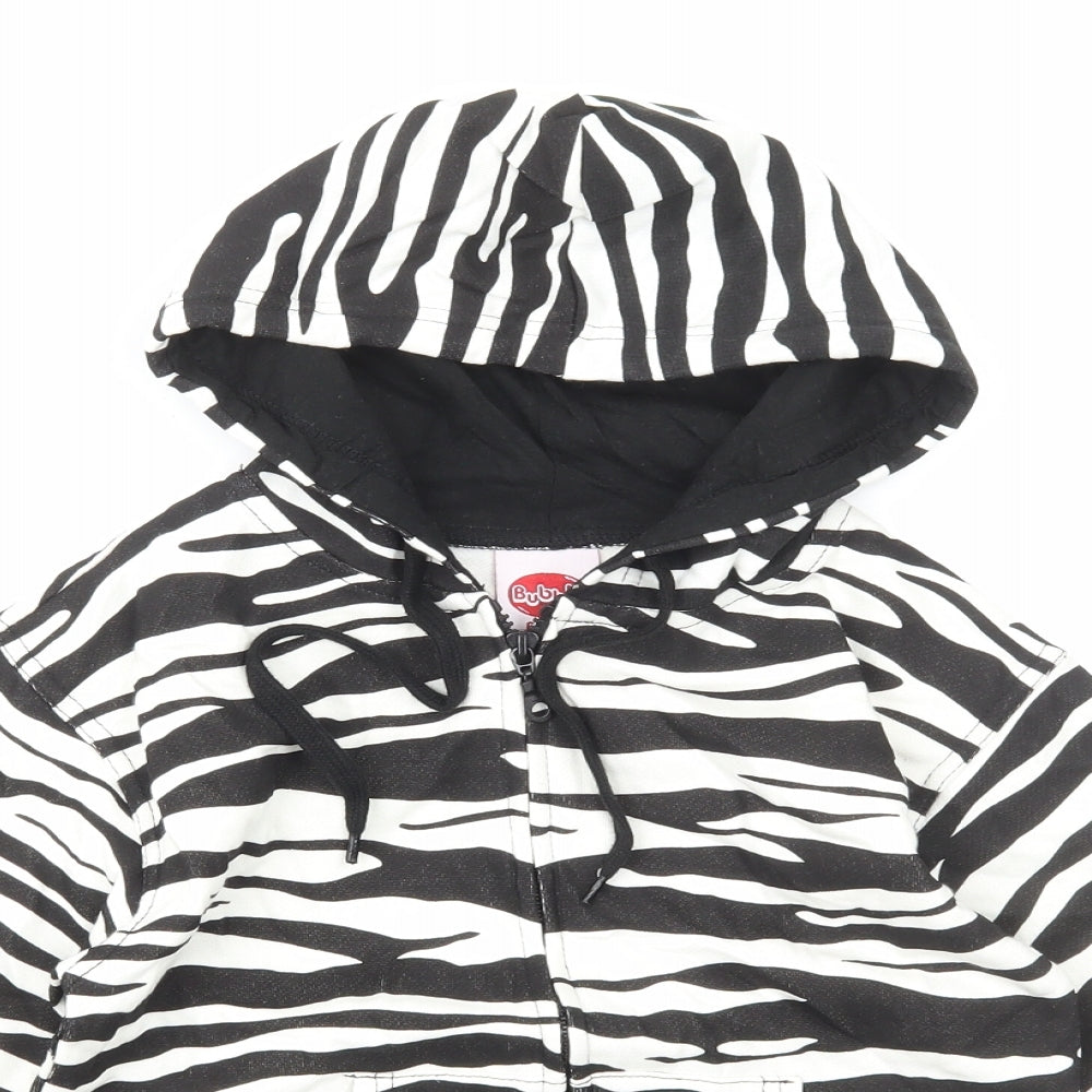 Bubbles Girls White Animal Print Cotton Full Zip Hoodie Size 6 Years Zip - Zebra print