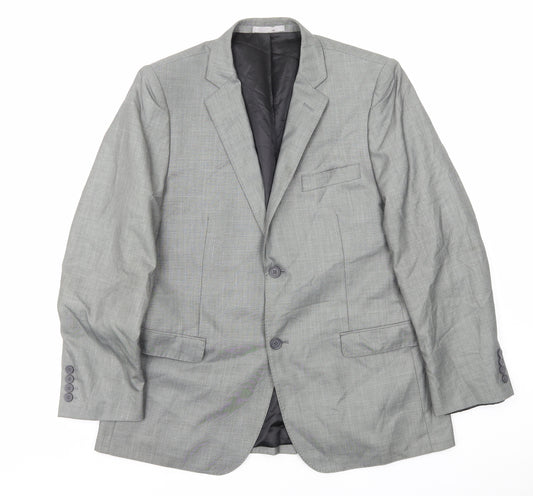 Front view of Butle and Webb men’s grey polyester jacket suit jacket, size L