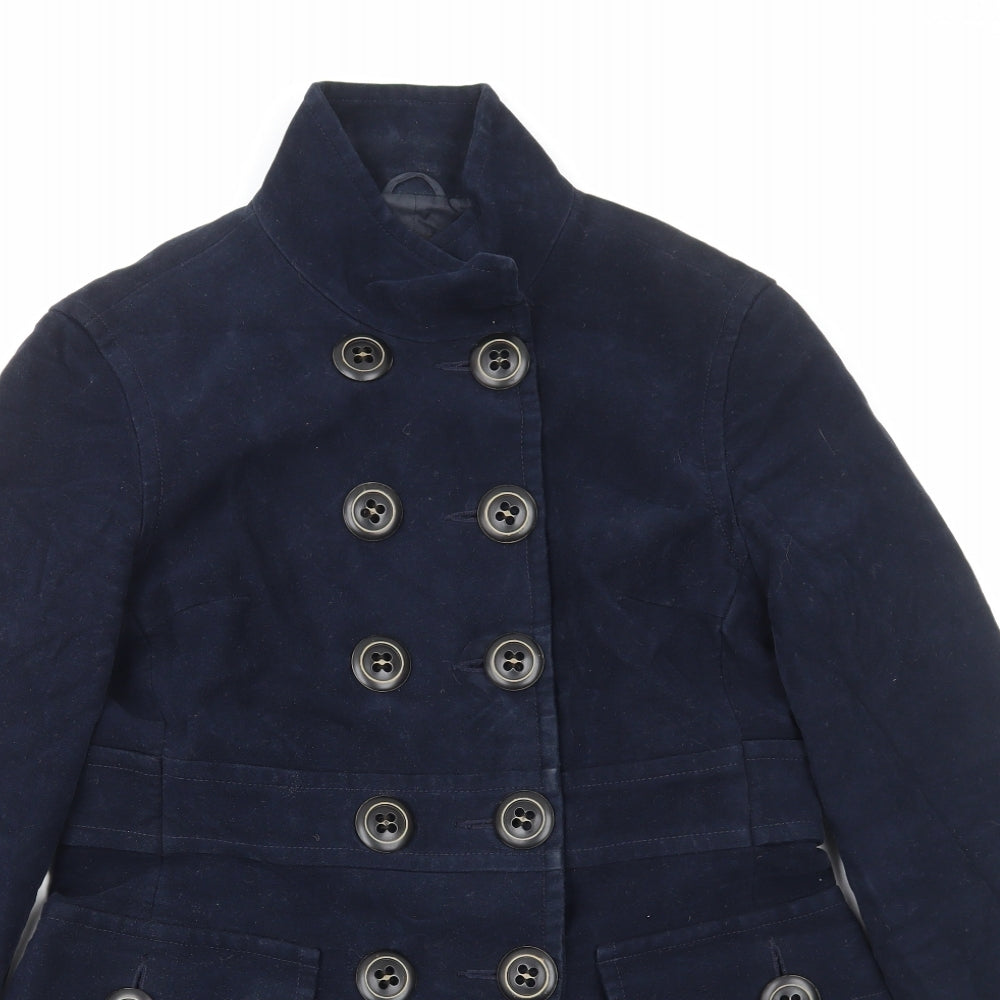 Marks and Spencer Womens Blue Pea Coat Coat Size 12 Button
