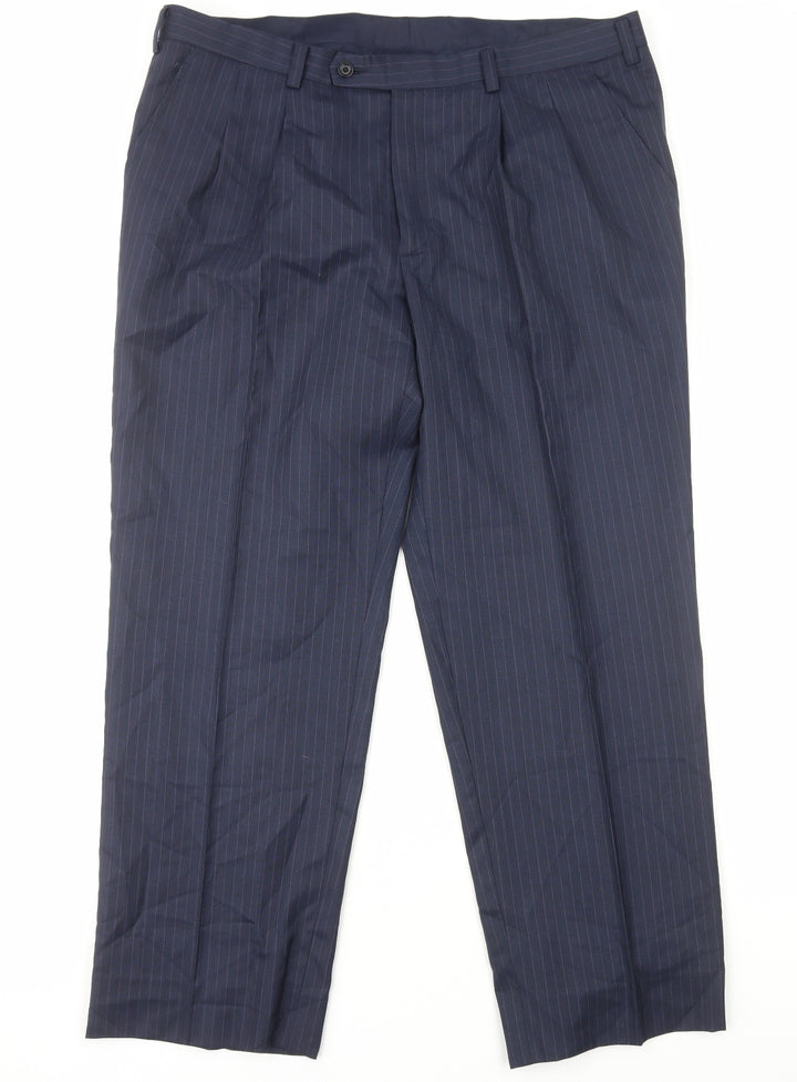 Dino Mens Blue Striped Polyester Tuxedo Suit Trousers Size XL