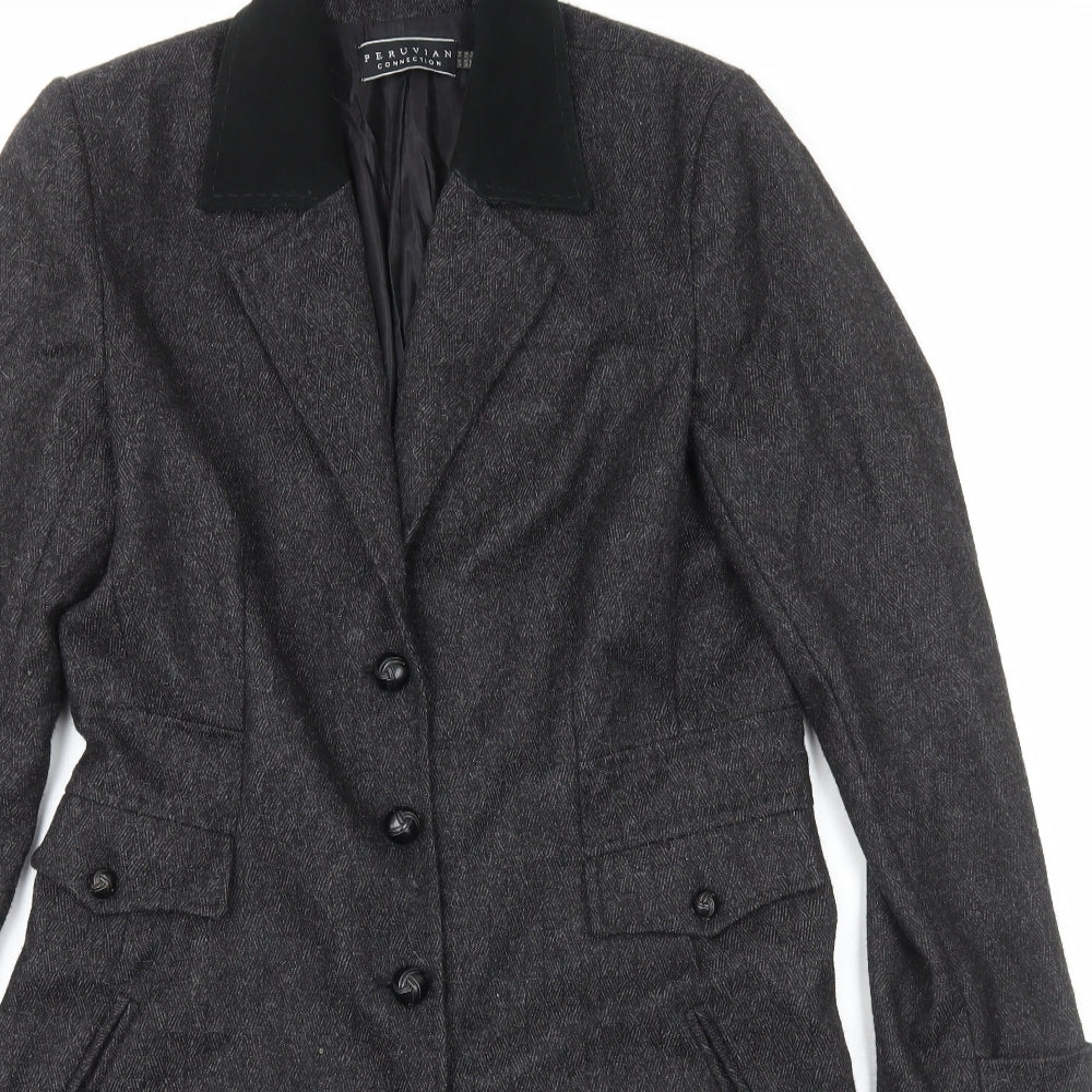 Peruvian Connection Womens Grey Overcoat Coat Size 18 Button