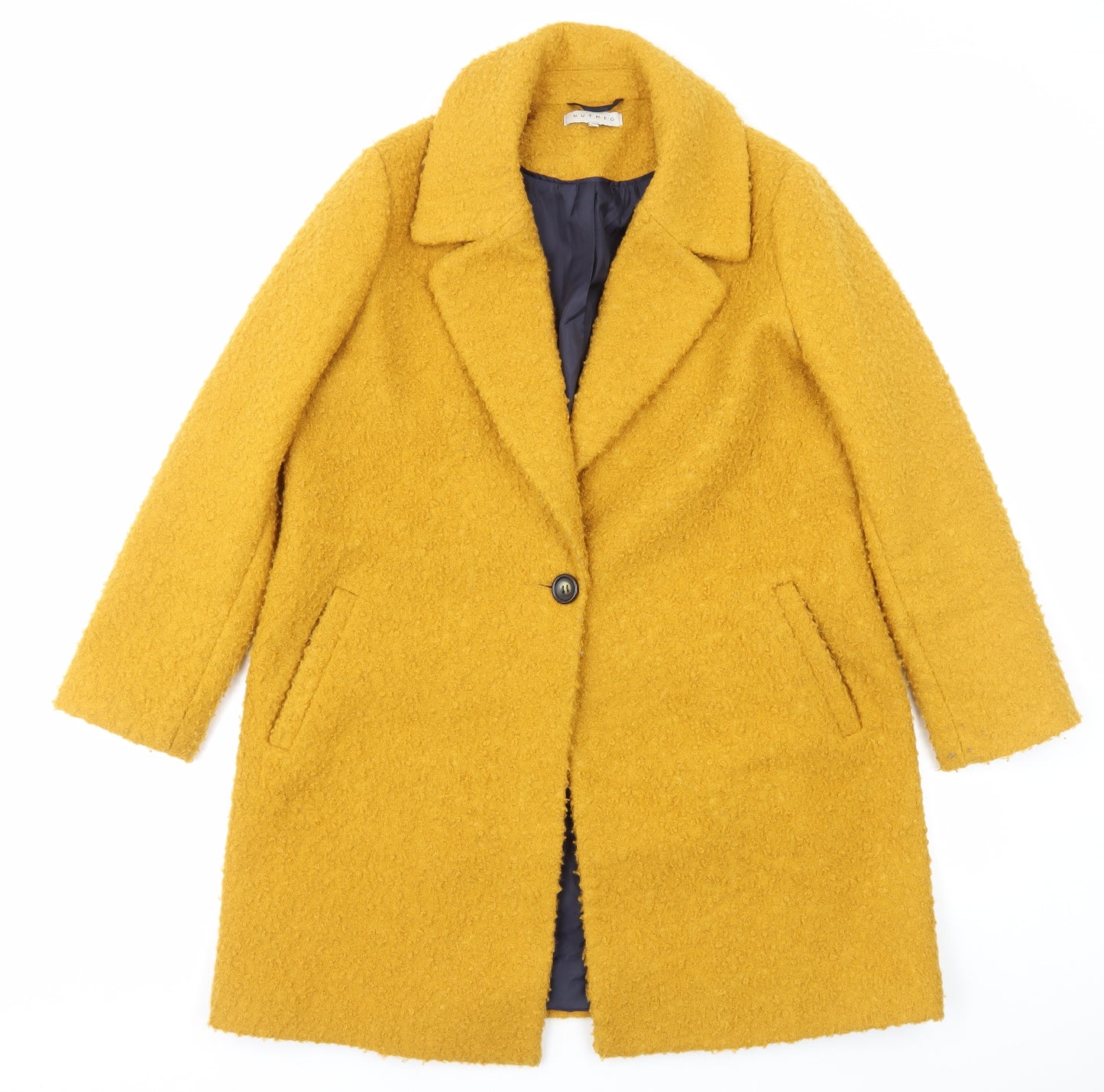 Nutmeg Womens Yellow Overcoat Coat Size 14 Button