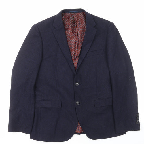 TU Mens Blue Herringbone Wool Jacket Blazer Size S