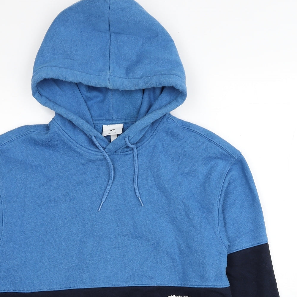 H&M Mens Blue Cotton Pullover Hoodie Size S