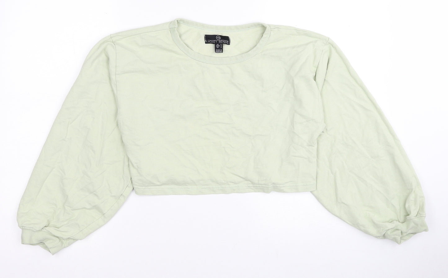 Honey Behave Womens Green Cotton Pullover Sweatshirt Size S Pullover - Cropped
