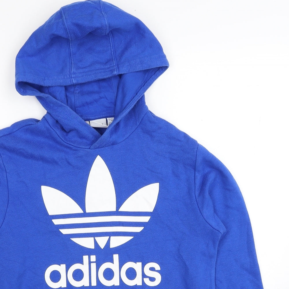 adidas Boys Blue Cotton Pullover Hoodie Size 12-13 Years Pullover