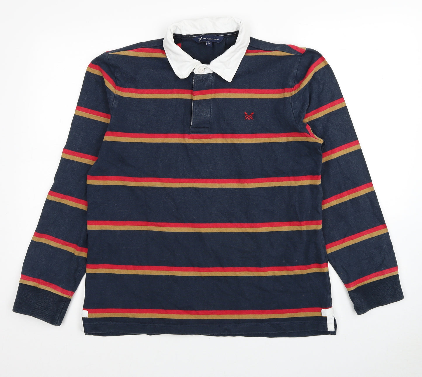 Crew Clothing Mens Blue Striped Cotton Polo Size M Collared Pullover