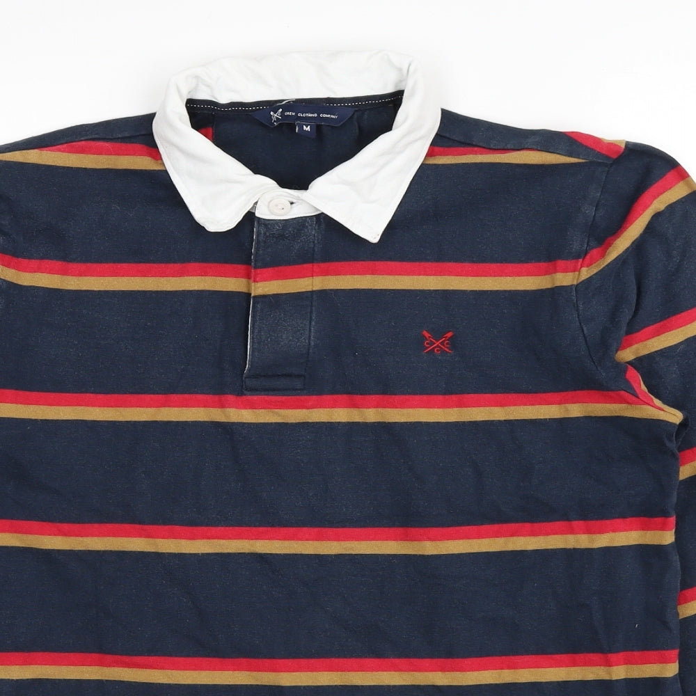 Crew Clothing Mens Blue Striped Cotton Polo Size M Collared Pullover