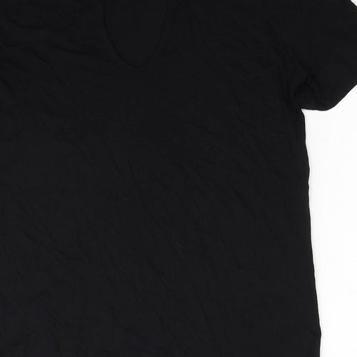 VERO MODA Womens Black Cotton Basic T-Shirt Size L Round Neck