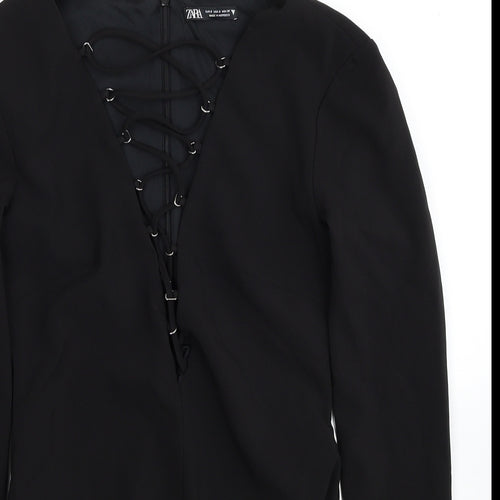 Zara Womens Black Polyester Bodysuit One-Piece Size S Snap