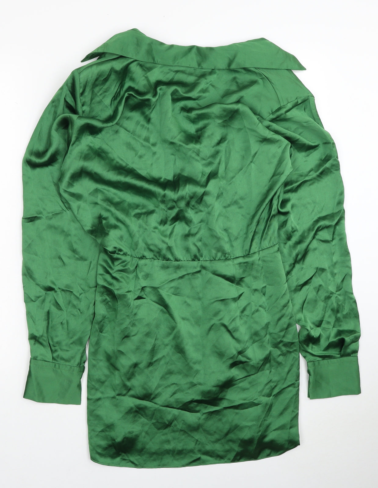 Zara Womens Green Polyester Shirt Dress Size S Collared Zip