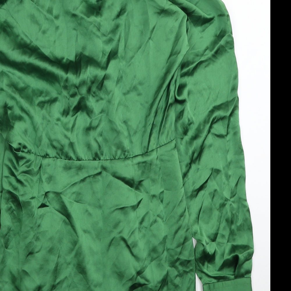 Zara Womens Green Polyester Shirt Dress Size S Collared Zip