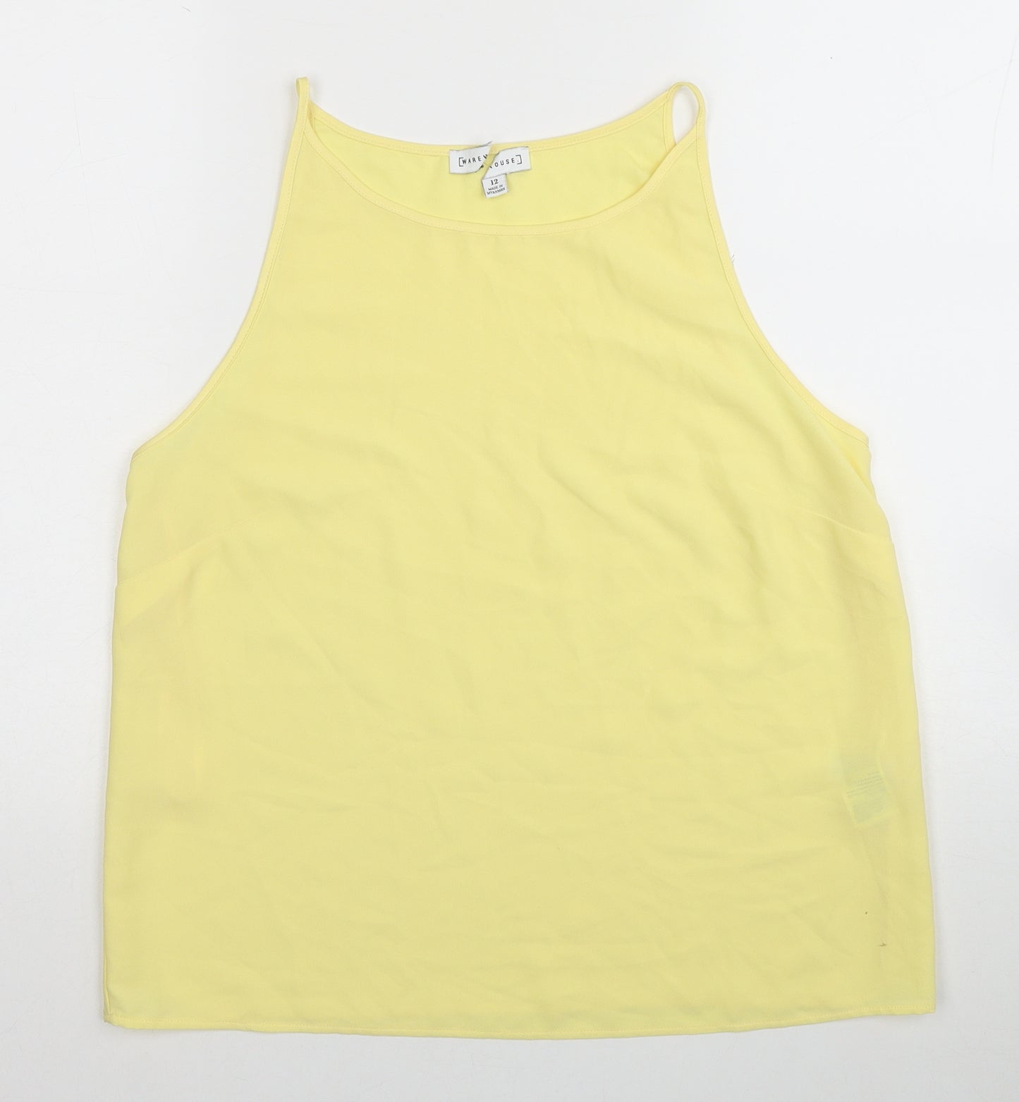 Warehouse Womens Yellow Polyester Basic Tank Size 12 Round Neck