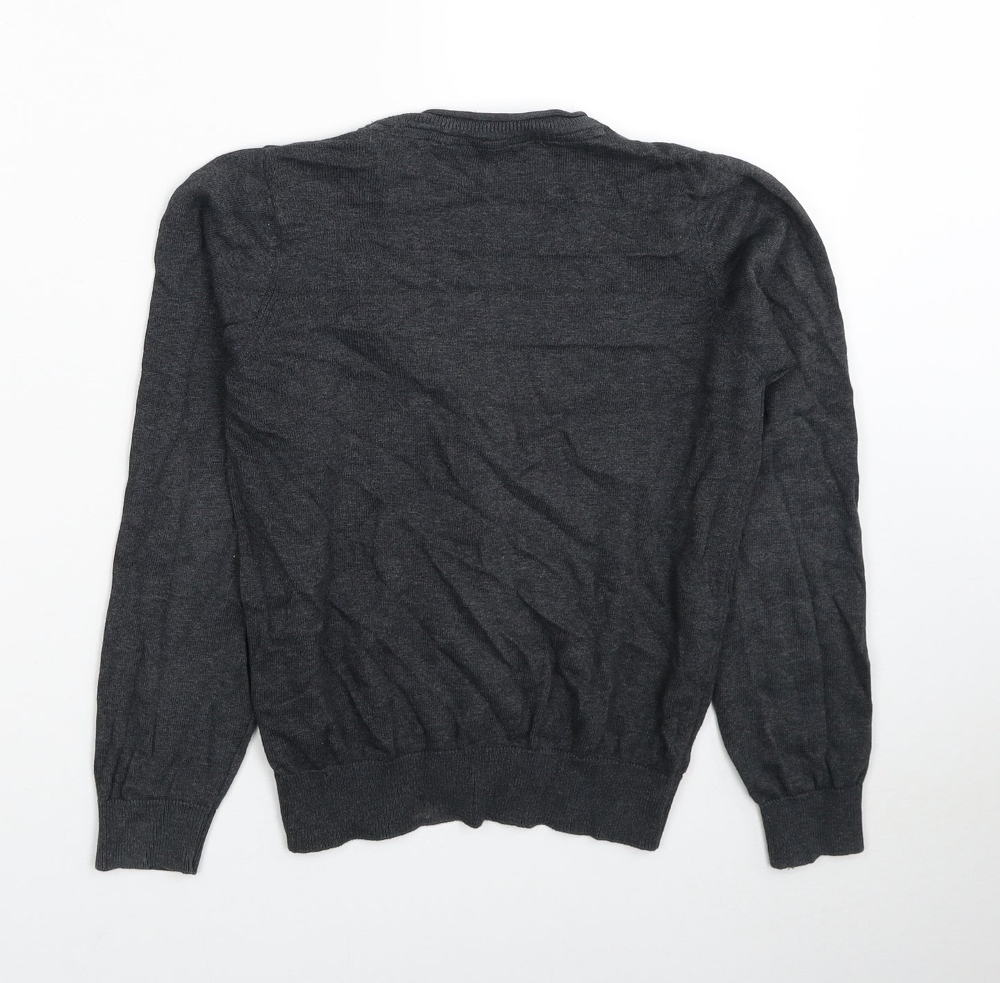 Marks and Spencer Boys Grey V-Neck Cotton Cardigan Jumper Size 9-10 Years Button