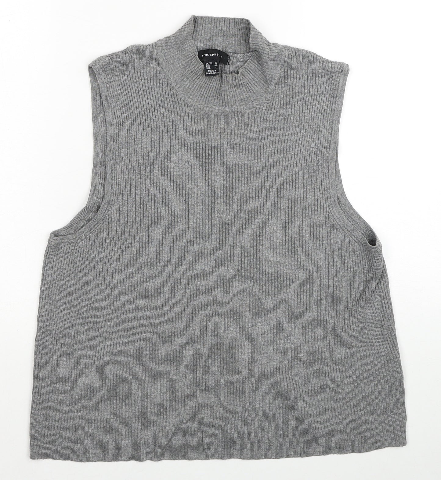 Atmosphere Womens Grey Mock Neck Viscose Vest Jumper Size 16
