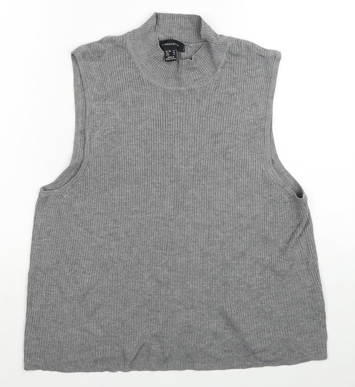 Atmosphere Womens Grey Mock Neck Viscose Vest Jumper Size 16
