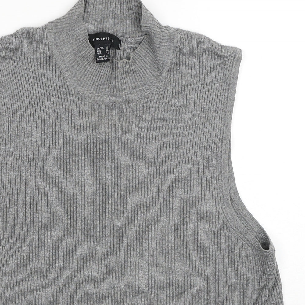 Atmosphere Womens Grey Mock Neck Viscose Vest Jumper Size 16