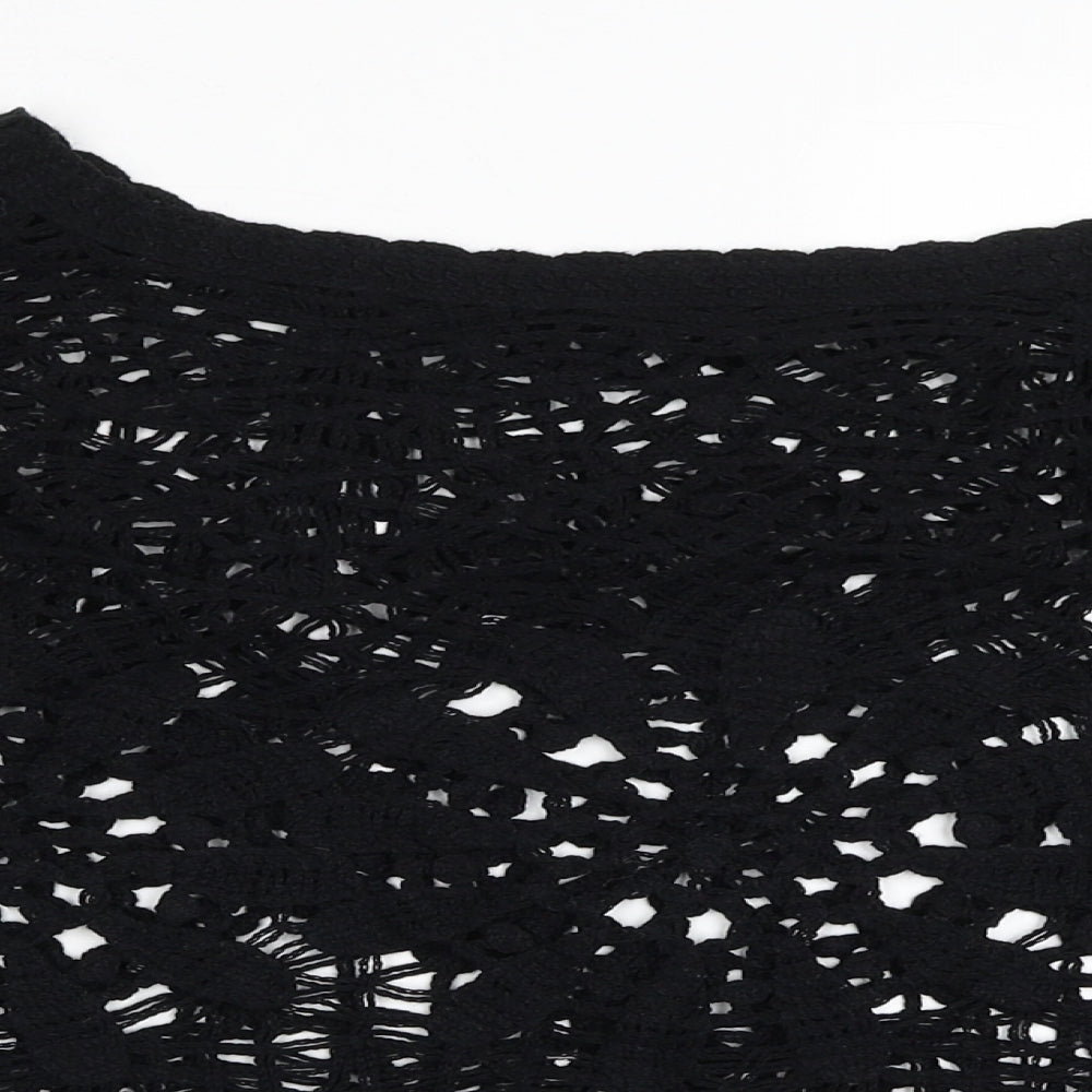 NEXT Womens Black Paisley Cotton Cropped T-Shirt Size L Round Neck - Eyelet lace detail