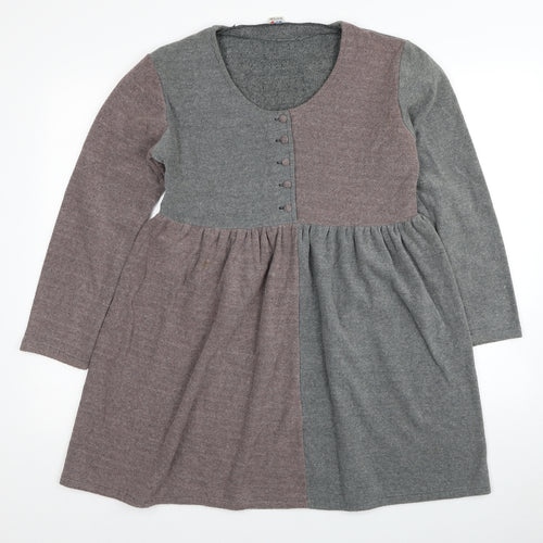 Preworn Womens Grey Colourblock Cotton A-Line Size M Scoop Neck Button