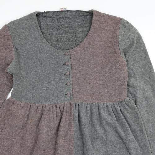 Preworn Womens Grey Colourblock Cotton A-Line Size M Scoop Neck Button