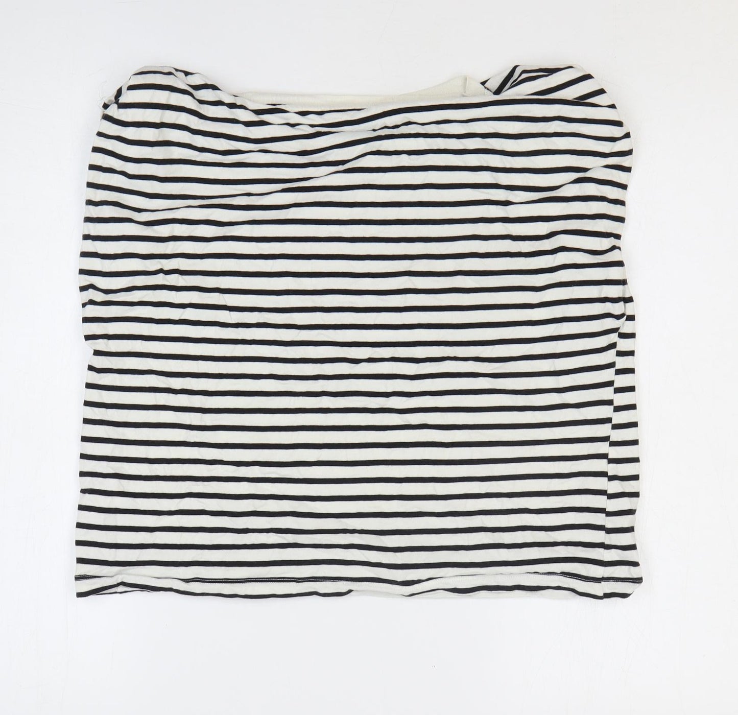 Zara Womens White Striped 100% Cotton Basic T-Shirt Size M Roll Neck