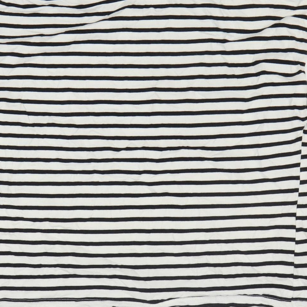 Zara Womens White Striped 100% Cotton Basic T-Shirt Size M Roll Neck