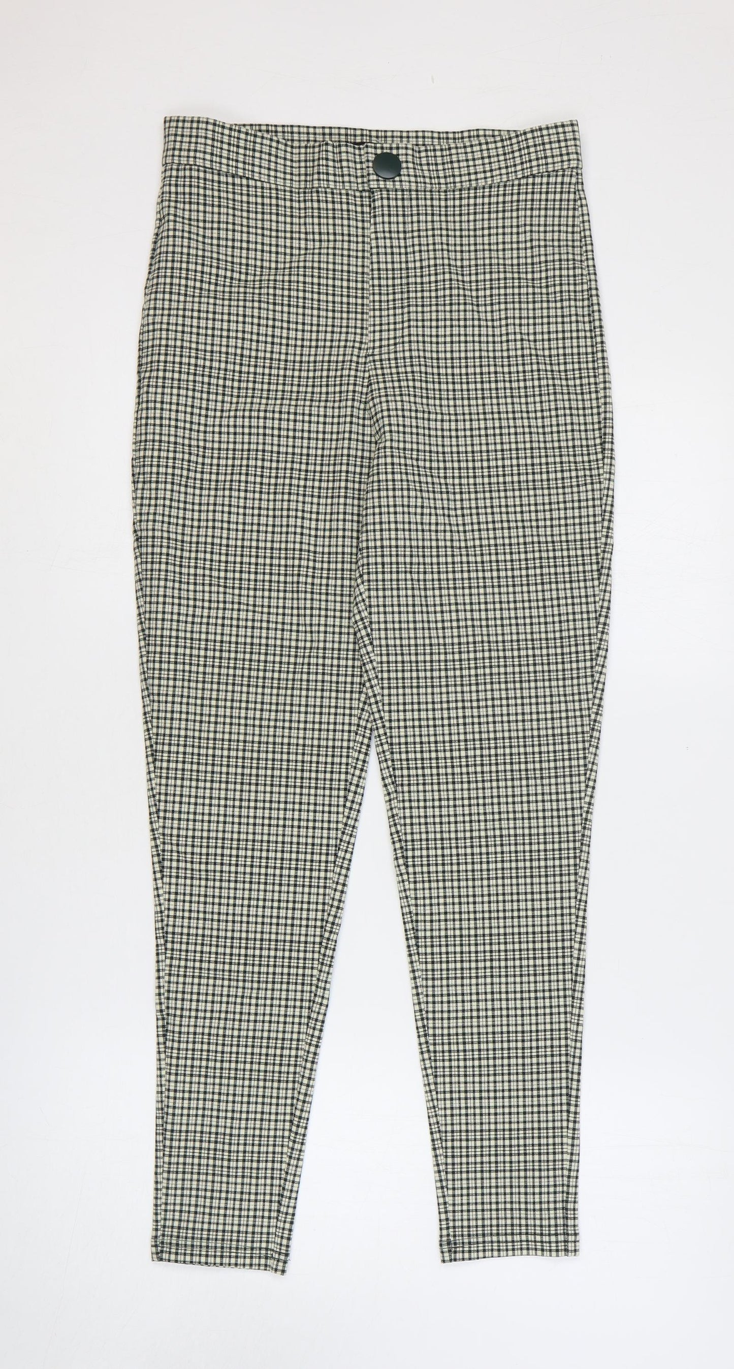 Zara Womens Green Geometric Polyester Trousers Size M Regular Zip