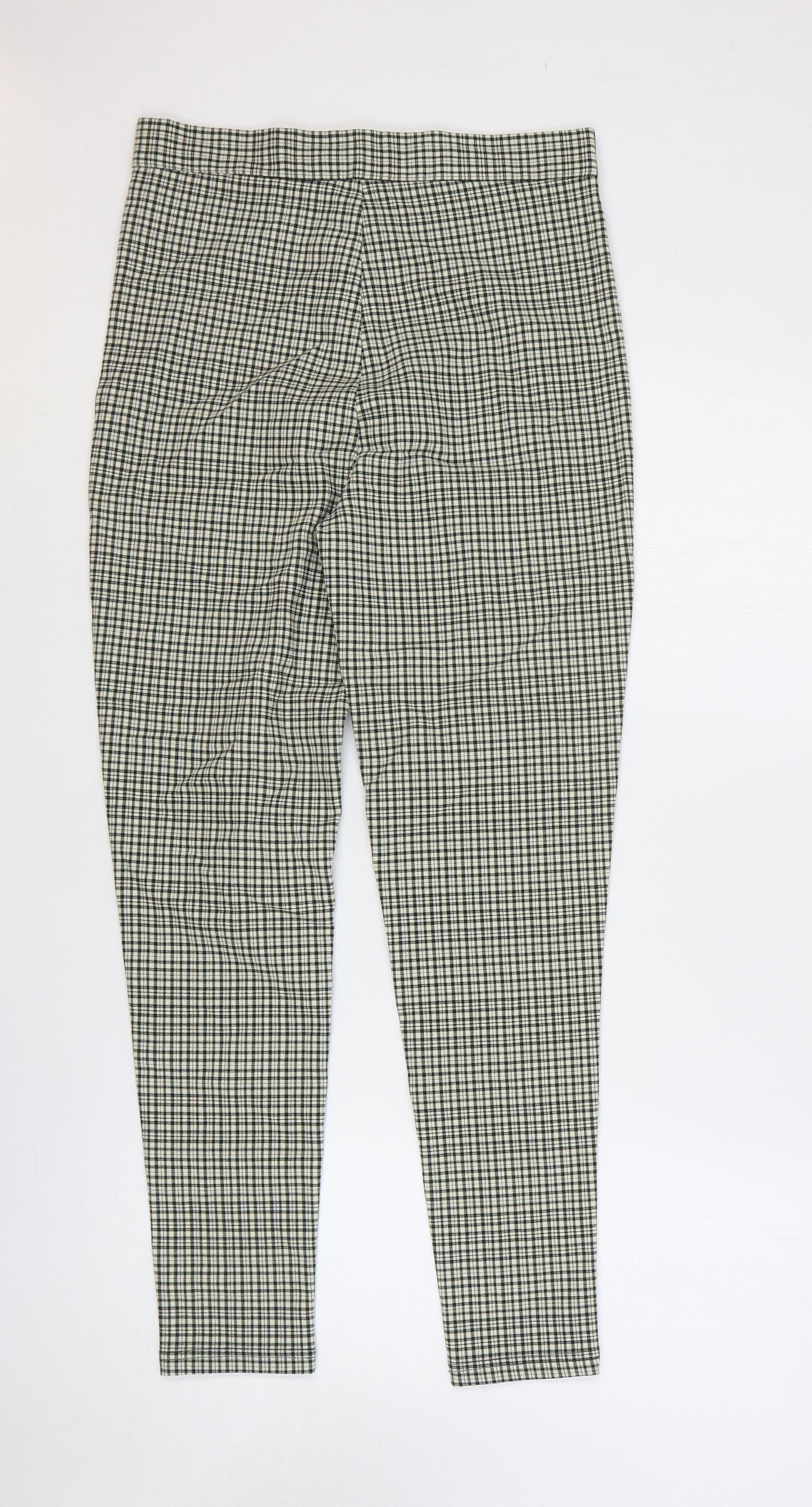 Zara Womens Green Geometric Polyester Trousers Size M Regular Zip