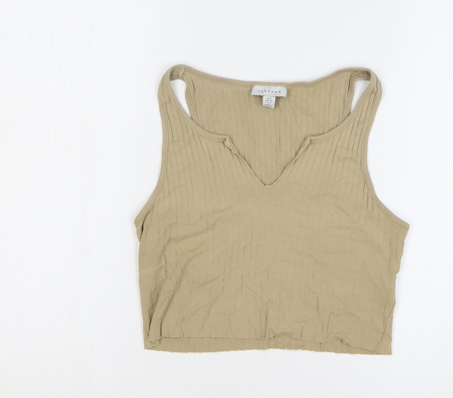 Topshop Womens Beige 100% Cotton Cropped Tank Size 8 V-Neck