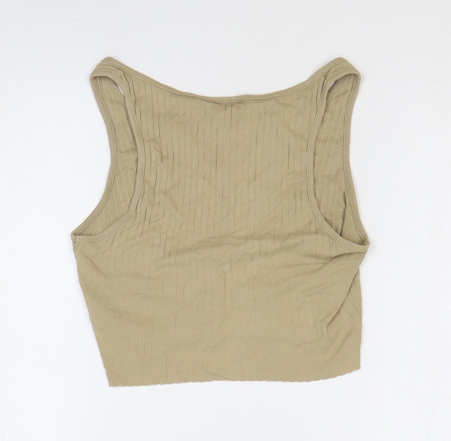 Topshop Womens Beige 100% Cotton Cropped Tank Size 8 V-Neck