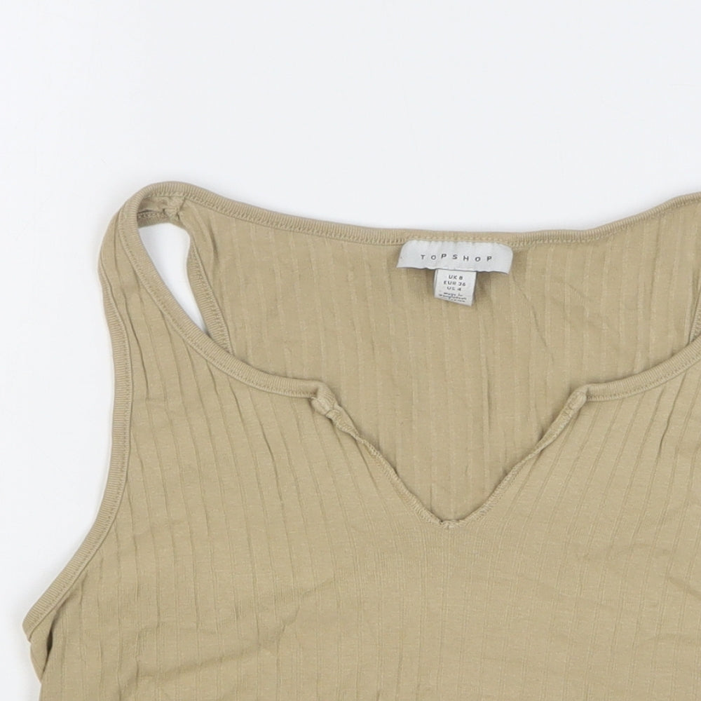 Topshop Womens Beige 100% Cotton Cropped Tank Size 8 V-Neck