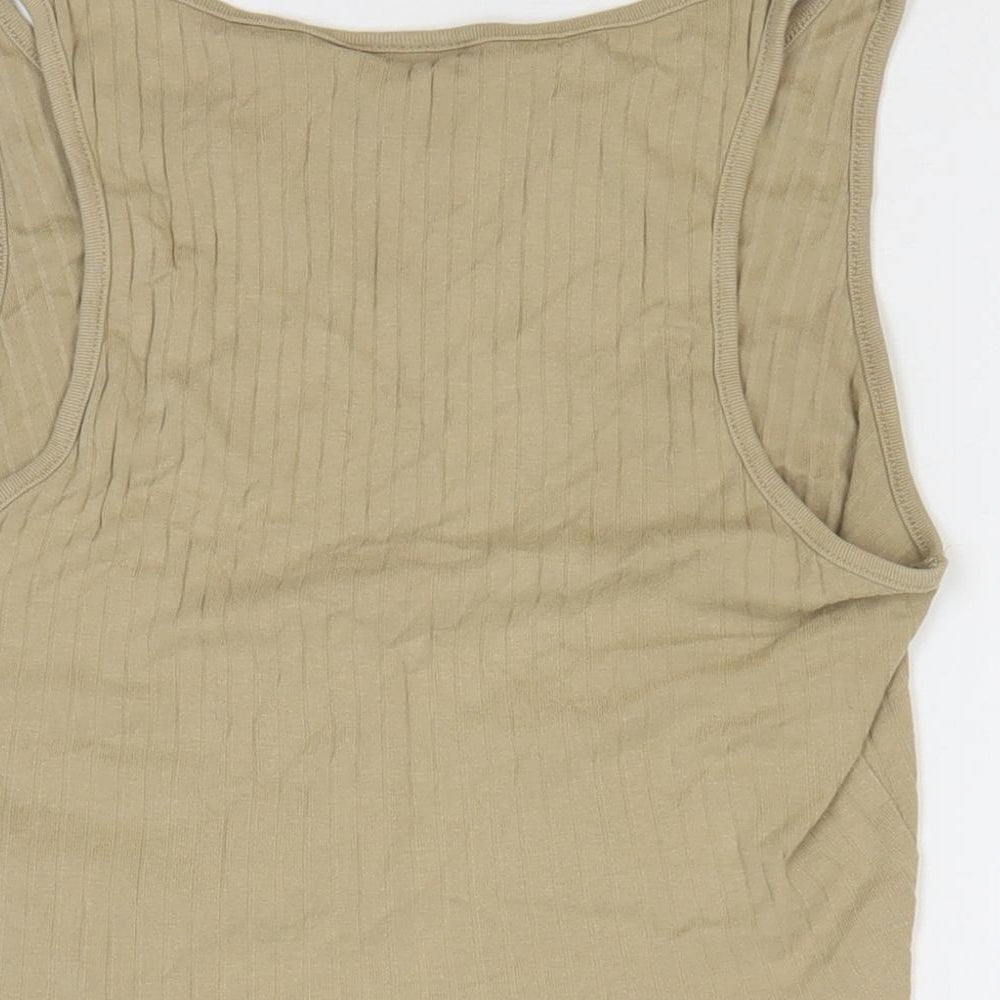 Topshop Womens Beige 100% Cotton Cropped Tank Size 8 V-Neck