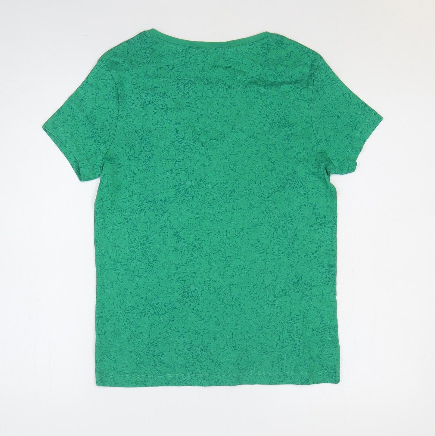 TU Womens Green Floral 100% Cotton Basic T-Shirt Size 10 V-Neck