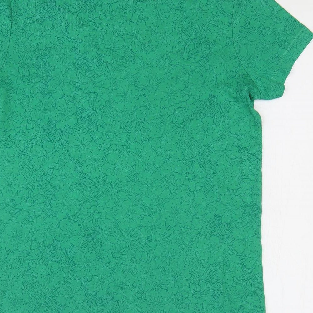 TU Womens Green Floral 100% Cotton Basic T-Shirt Size 10 V-Neck