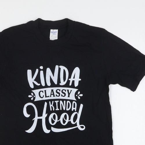 Gildan Womens Black 100% Cotton Basic T-Shirt Size S Round Neck - Kinda Classy Kinda Hood