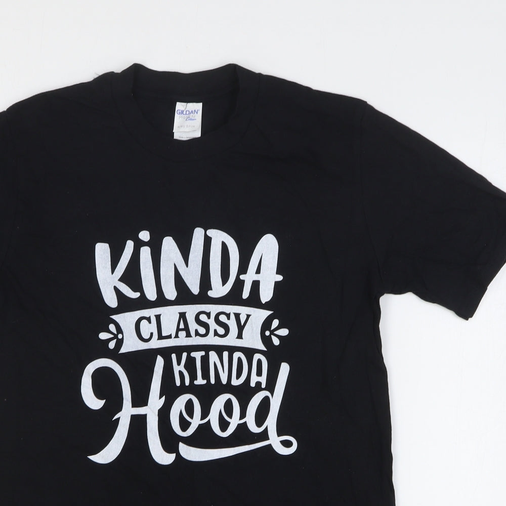 Gildan Womens Black 100% Cotton Basic T-Shirt Size S Round Neck - Kinda Classy Kinda Hood