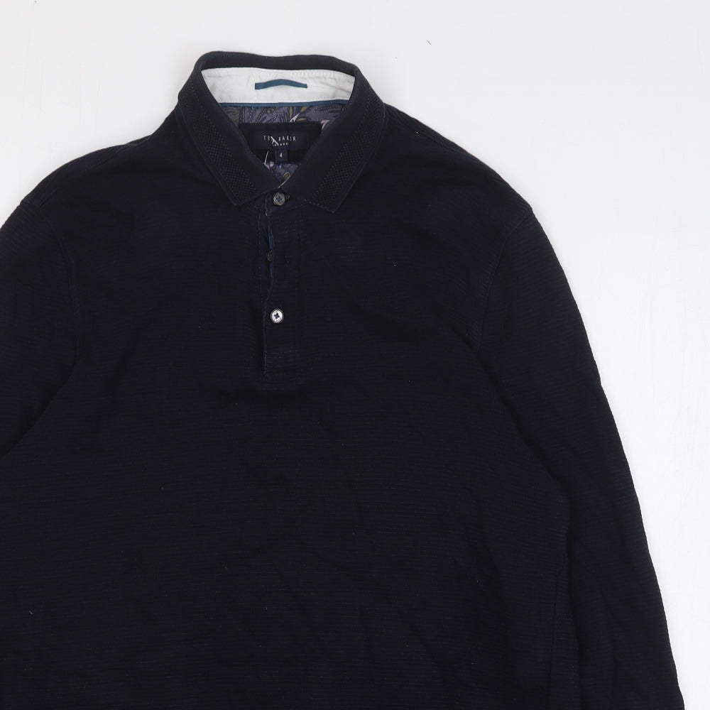 Ted Baker Mens Blue 100% Cotton Polo Size M Collared Button