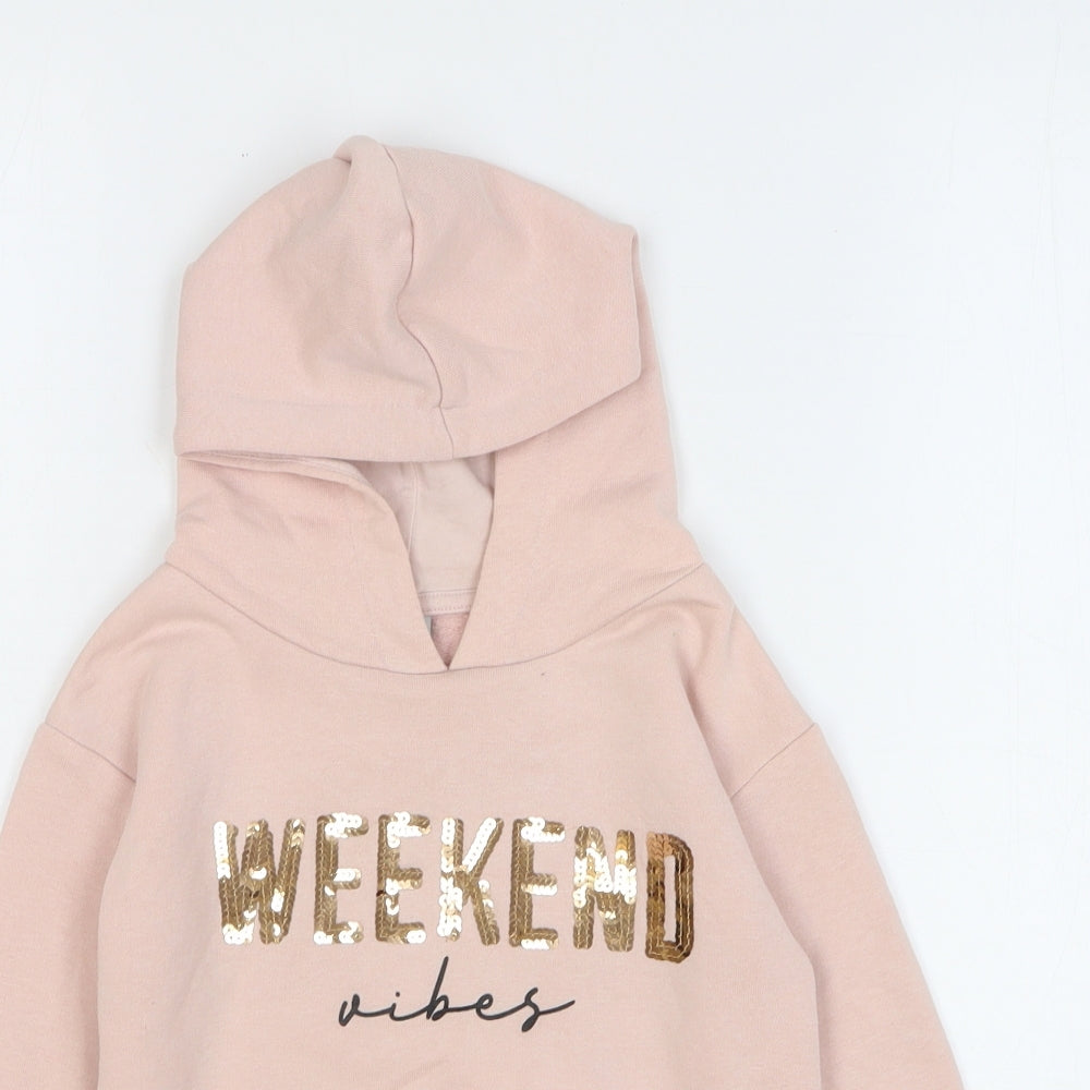 TU Girls Pink Cotton Pullover Hoodie Size 4 Years Pullover - Weekend Vibes