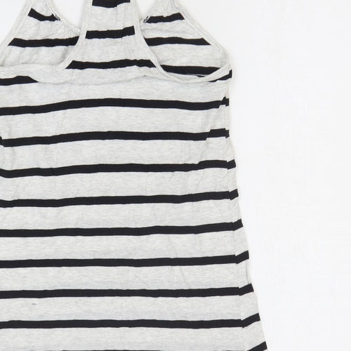 H&M Womens Grey Striped 100% Cotton Basic Tank Size 4 Round Neck