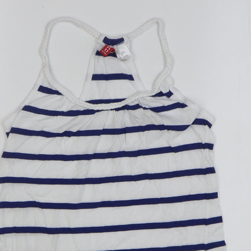 H&M Womens White Striped 100% Cotton Basic Tank Size 4 Round Neck