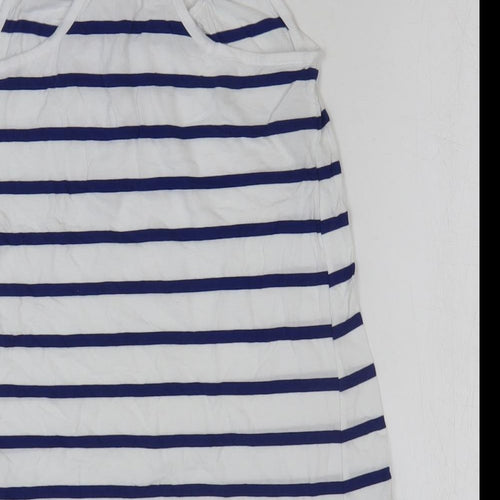 H&M Womens White Striped 100% Cotton Basic Tank Size 4 Round Neck