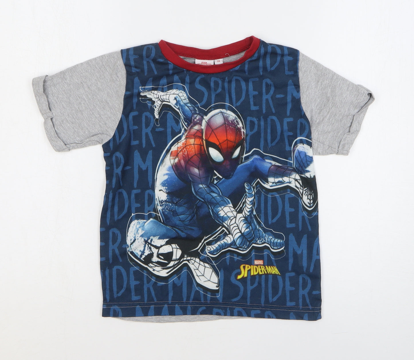 Marvel Boys Multicoloured Cotton Basic T-Shirt Size 7-8 Years Round Neck Pullover - Spider-Man
