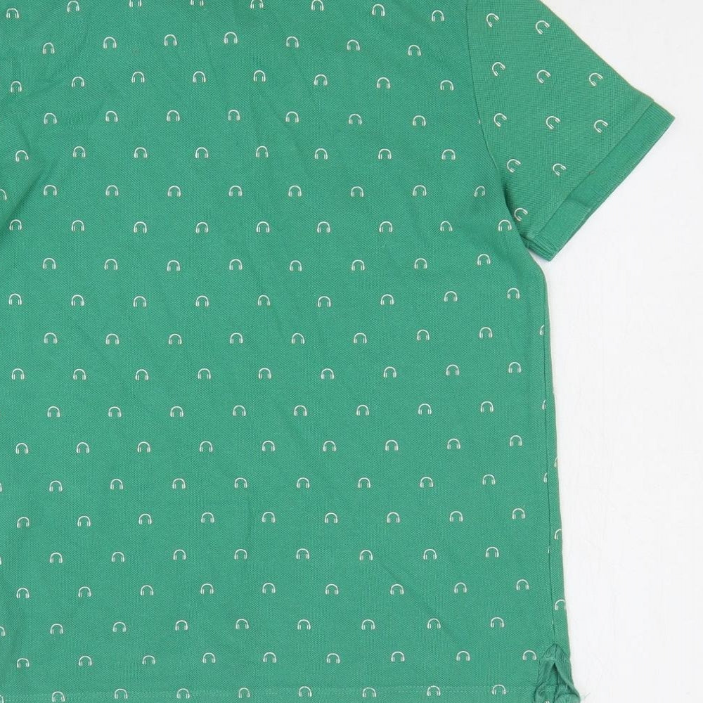 Zara Boys Green Geometric Cotton Basic Polo Size 10 Years Collared Button