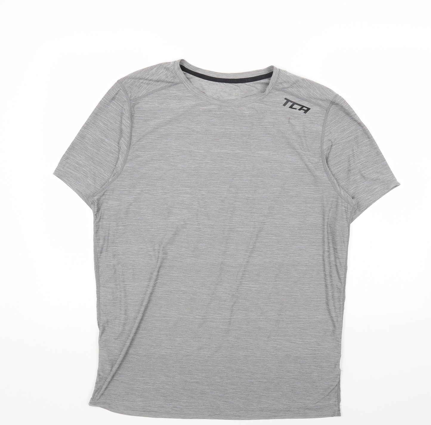 TCA Mens Grey Polyester Basic T-Shirt Size XL Round Neck Pullover