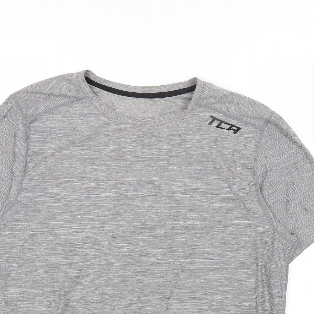 TCA Mens Grey Polyester Basic T-Shirt Size XL Round Neck Pullover