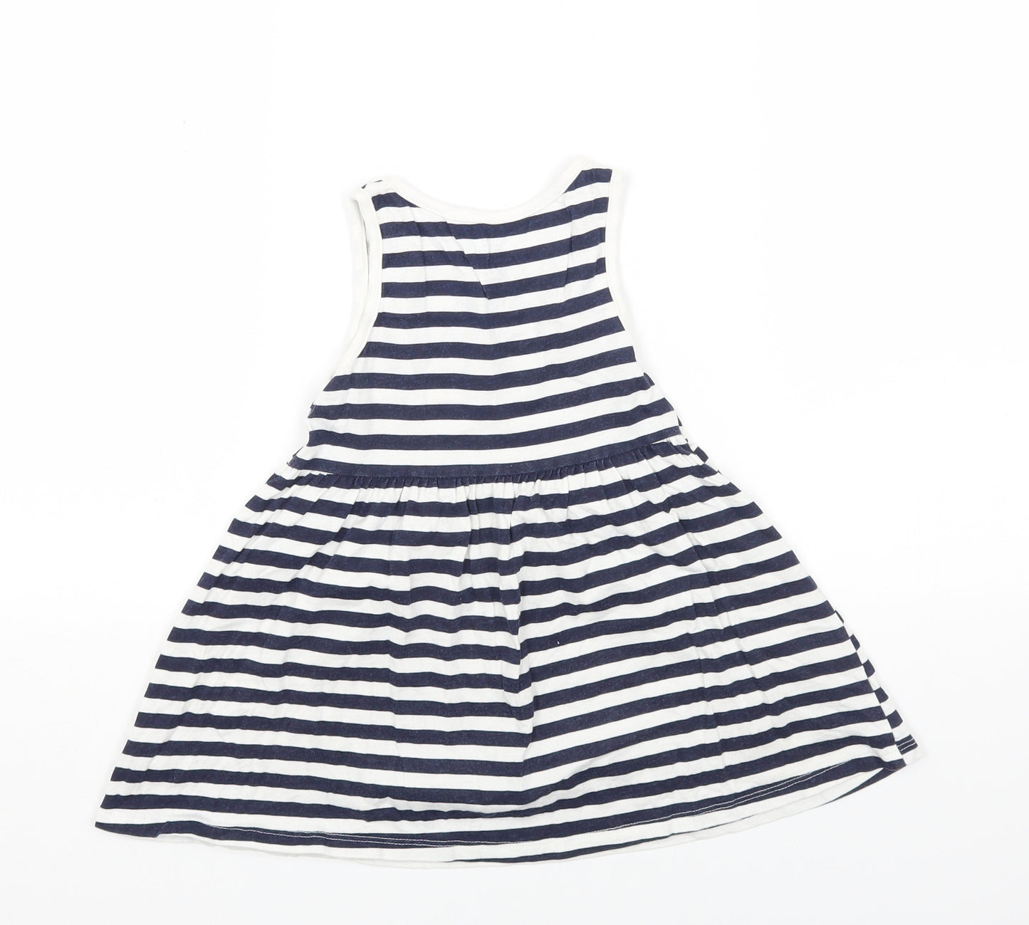 F&F Girls White Striped Cotton T-Shirt Dress Size 3-4 Years Round Neck Pullover