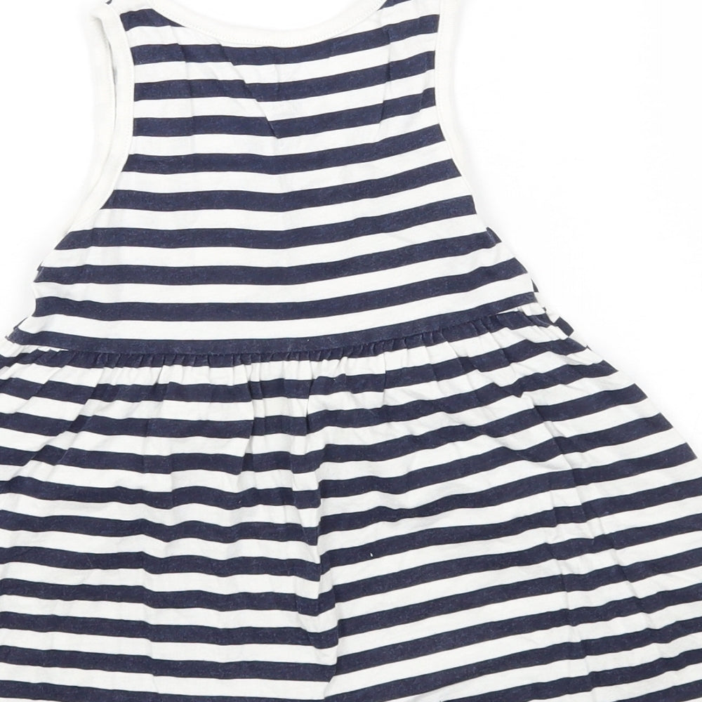 F&F Girls White Striped Cotton T-Shirt Dress Size 3-4 Years Round Neck Pullover