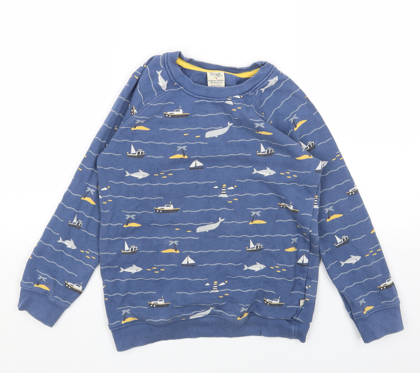 Frugi Boys Blue Geometric Cotton Pullover Sweatshirt Size 9-10 Years Pullover